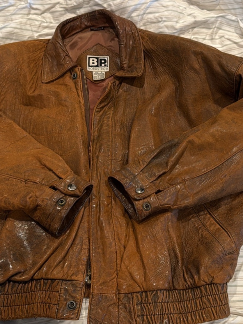 BP Nordstrom Genuine Leather Bomber Jacket Size S